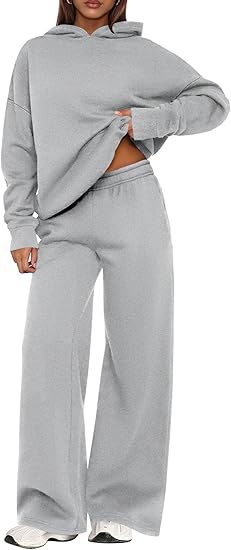 Fleece Hooded Sweatshirt & Wide Leg Sports Pants Set – Casual Wear, Outdoor Activities