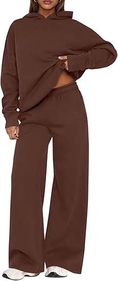 Fleece Hooded Sweatshirt & Wide Leg Sports Pants Set – Casual Wear, Outdoor Activities
