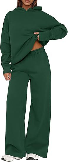 Fleece Hooded Sweatshirt & Wide Leg Sports Pants Set – Casual Wear, Outdoor Activities