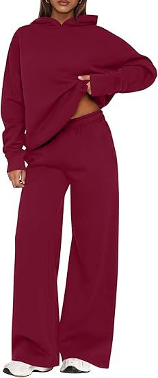 Fleece Hooded Sweatshirt & Wide Leg Sports Pants Set – Casual Wear, Outdoor Activities