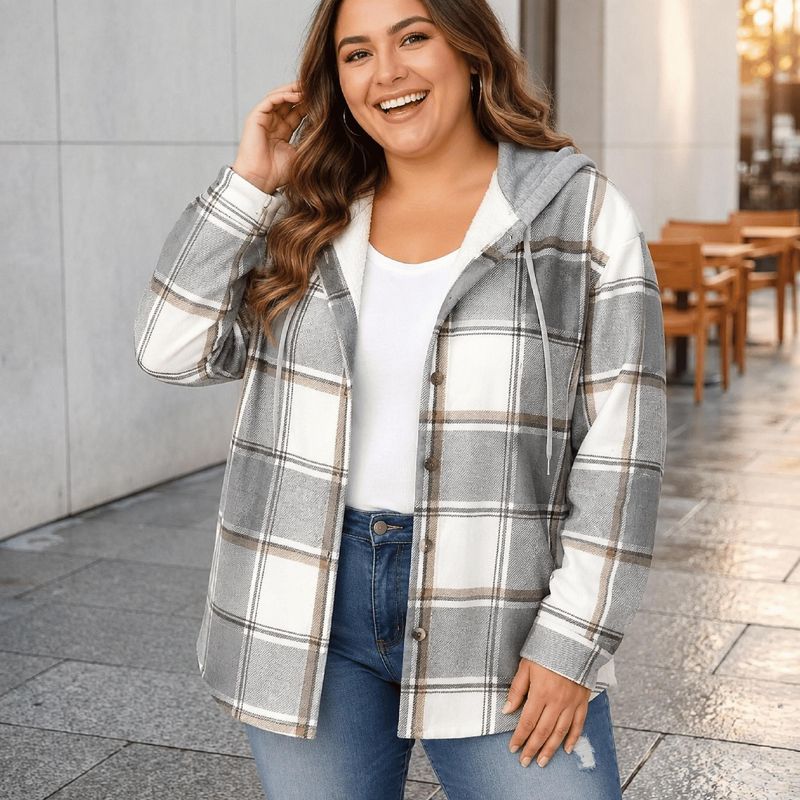 Plaid Fleece Lined Hooded Jacket for Women - Casual Winter Outerwear