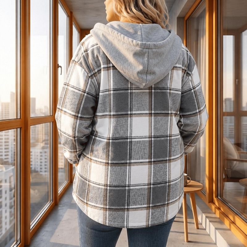 Plaid Fleece Lined Hooded Jacket for Women - Casual Winter Outerwear