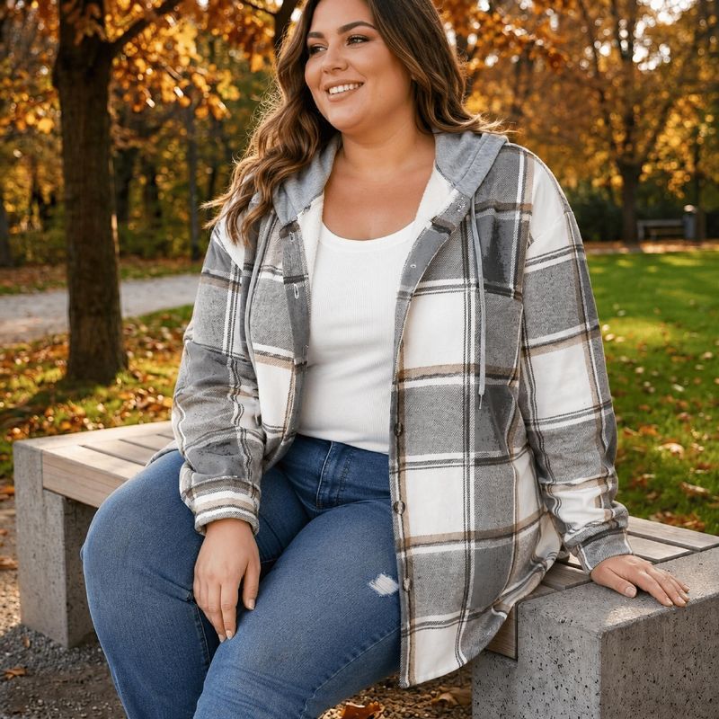 Plaid Fleece Lined Hooded Jacket for Women - Casual Winter Outerwear
