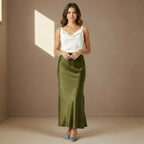 Khaki Satin Skirt