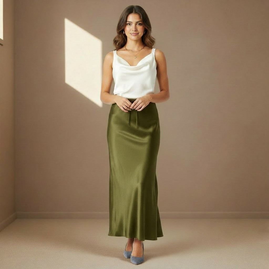 Khaki Satin Skirt