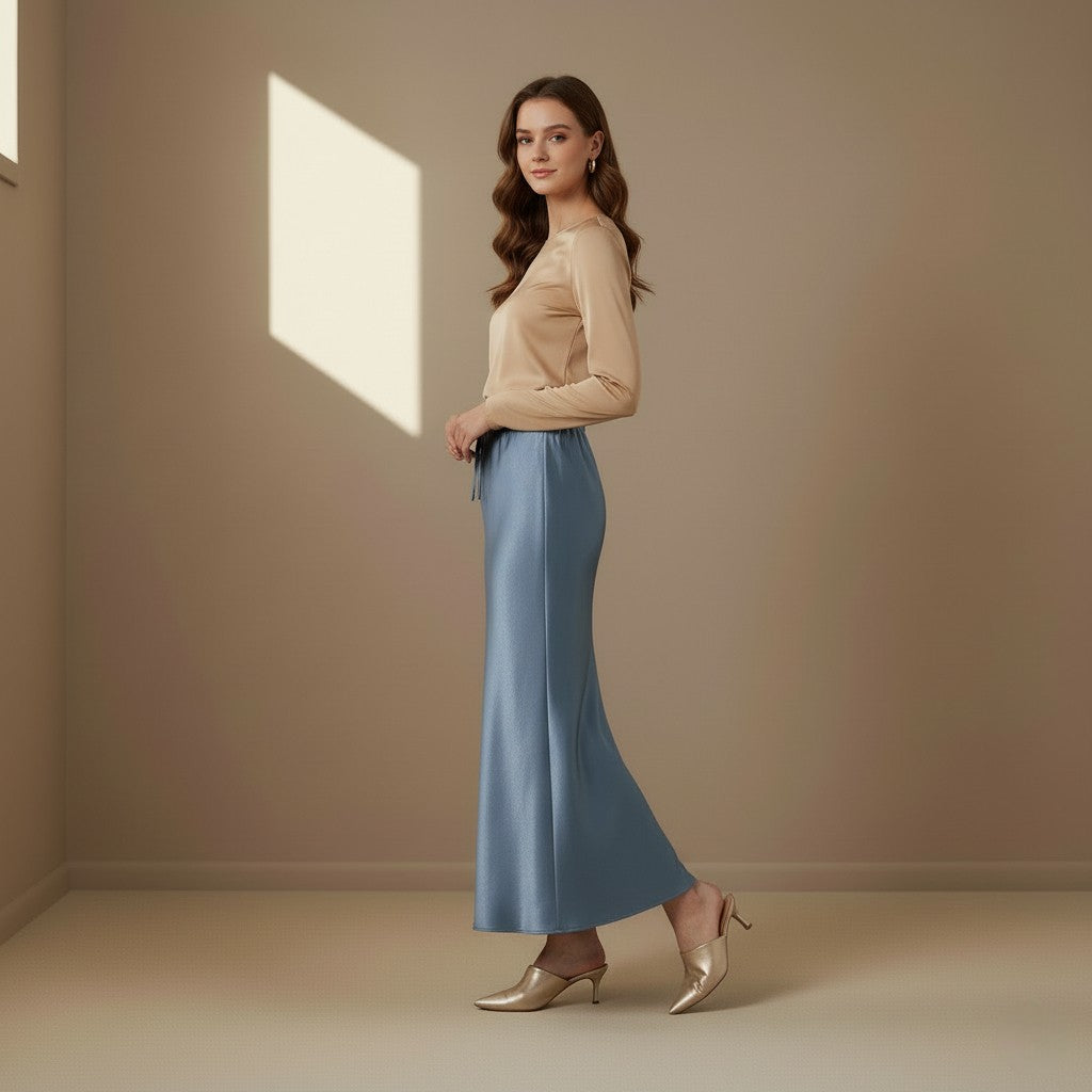 Light Blue Satin Skirt