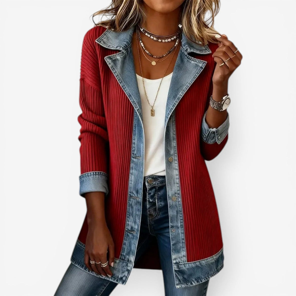 Layered Collar Button Jacket | Women's Elegant Outerwear | Fashionable Layering Piece