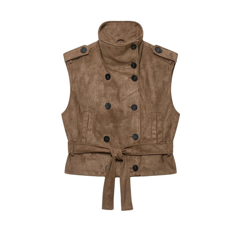 Suede Stand-Up Collar Vest for Women - Casual Outerwear for Everyday Wear