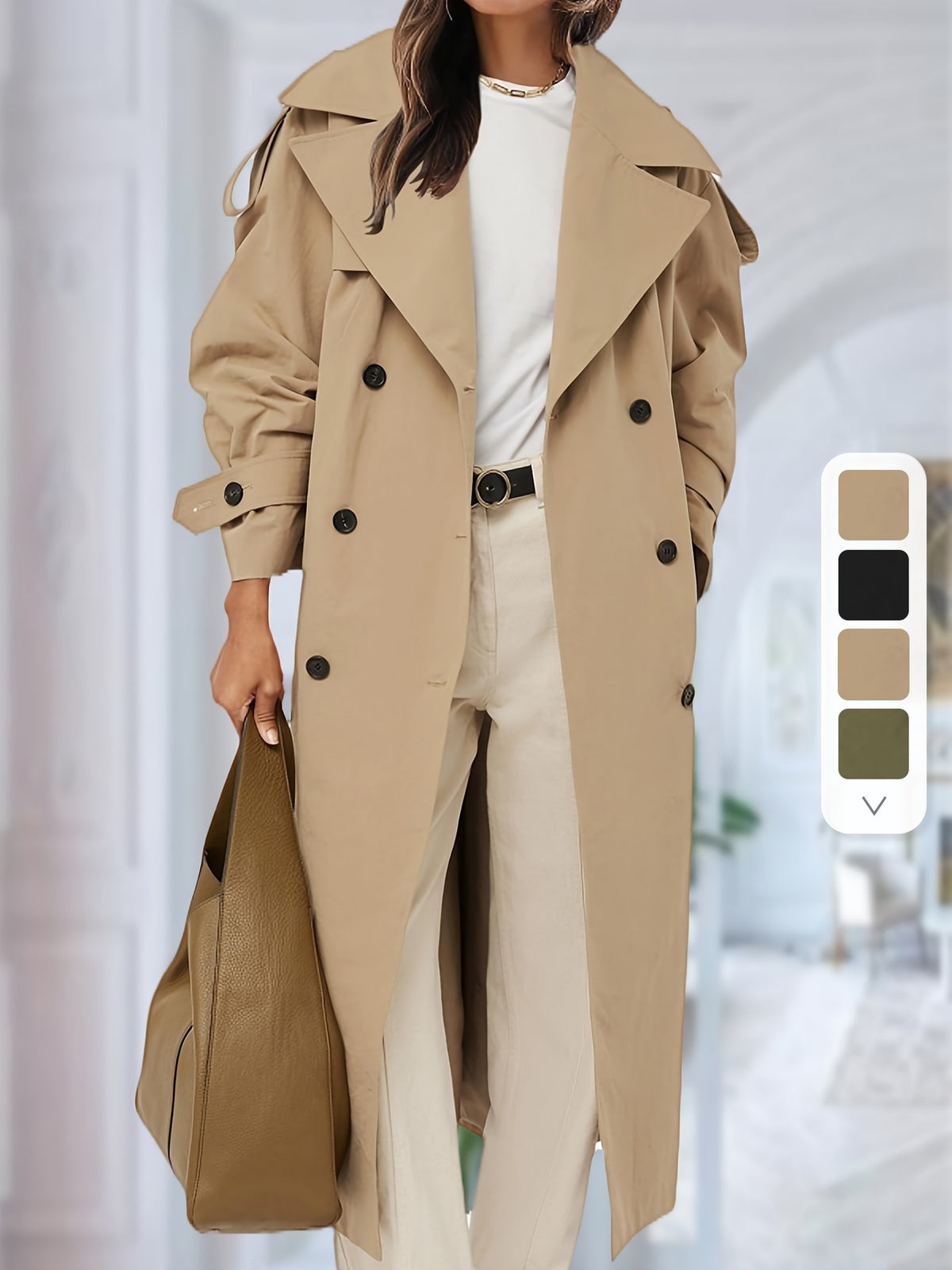 Oversized Double-Breasted Trench Coat - Loose-Fitting Long Outerwear