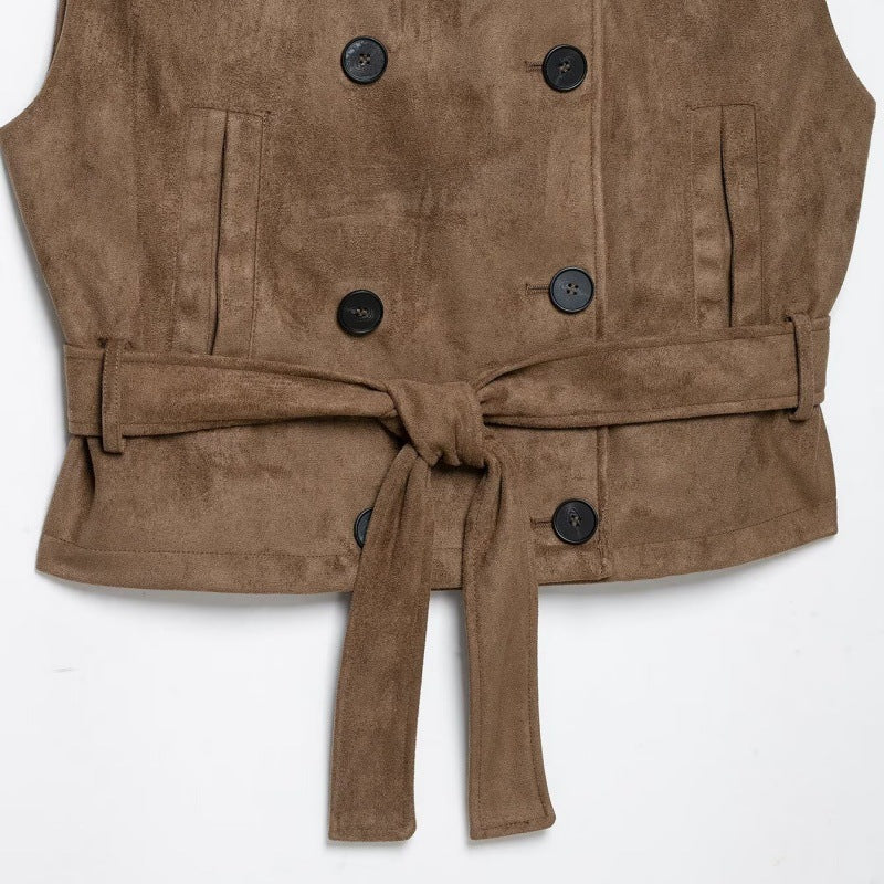 Suede Stand-Up Collar Vest for Women - Casual Outerwear for Everyday Wear