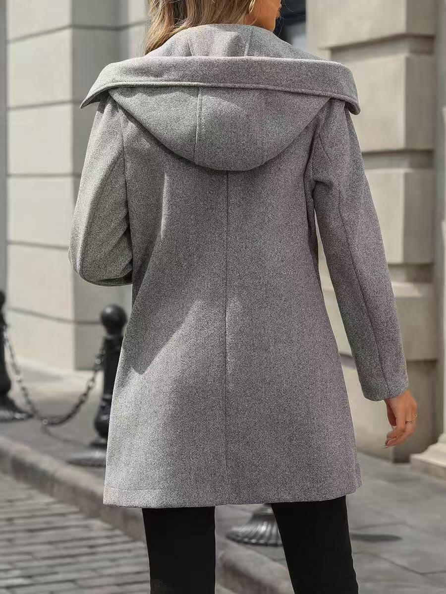 Woolen Hooded Mid-Length Winter Coat for Women - Warm Cross-Border Outwear