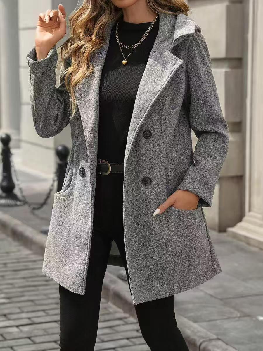Woolen Hooded Mid-Length Winter Coat for Women - Warm Cross-Border Outwear