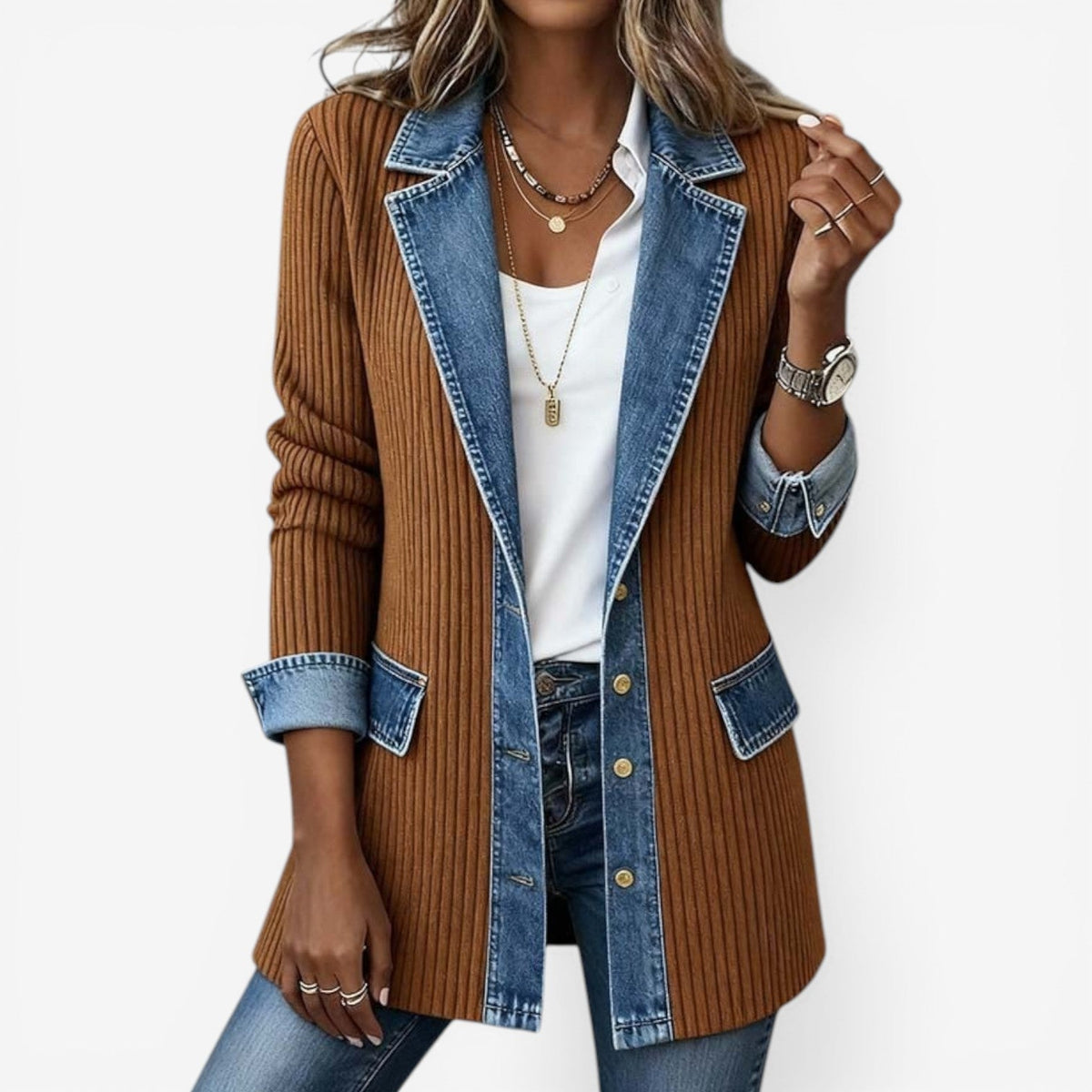 Layered Collar Button Jacket | Women's Elegant Outerwear | Fashionable Layering Piece