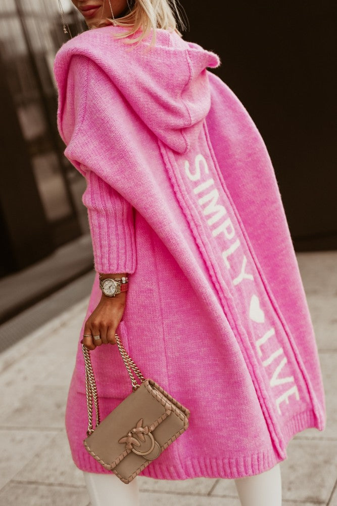 Long Cardigan Sweater with Hood and Turn-Down Collar for Autumn/Winter Wear