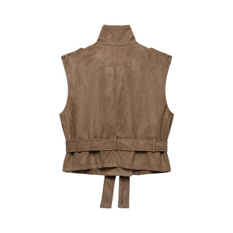 Suede Stand-Up Collar Vest for Women - Casual Outerwear for Everyday Wear