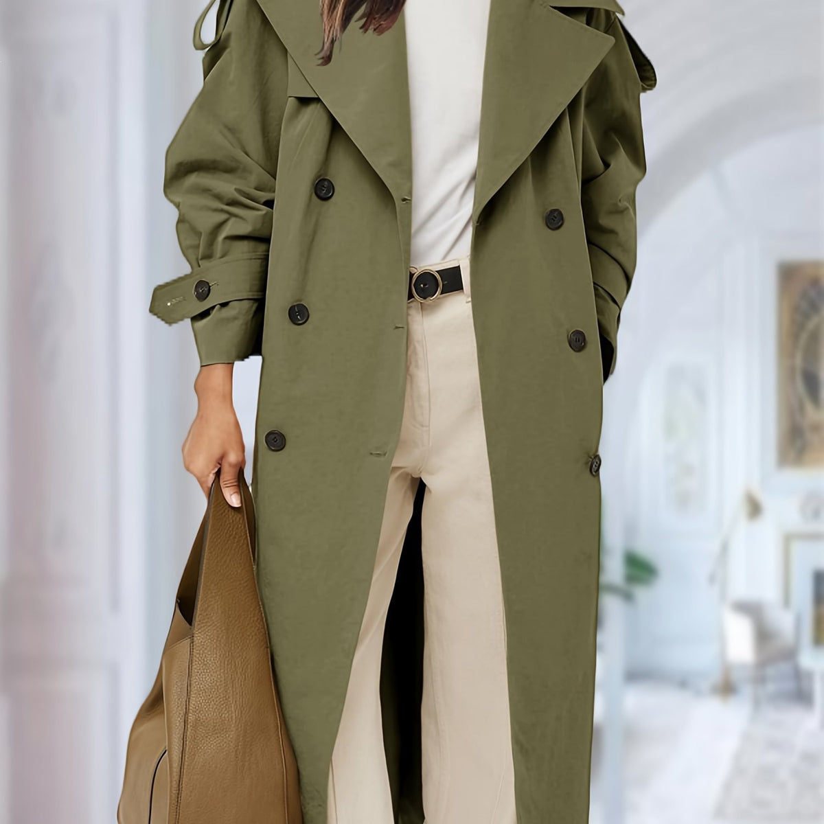 Oversized Double-Breasted Trench Coat - Loose-Fitting Long Outerwear