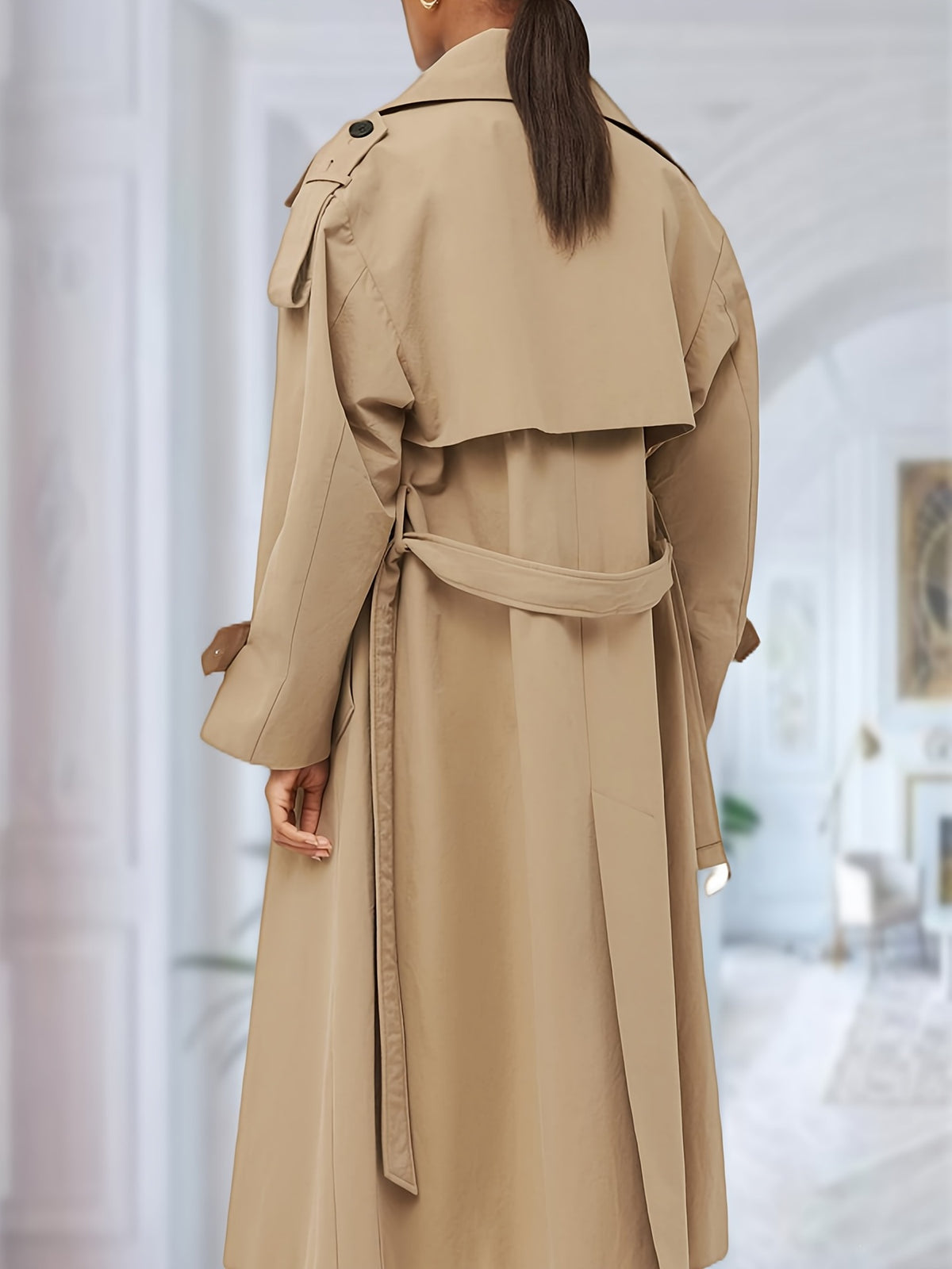 Oversized Double-Breasted Trench Coat - Loose-Fitting Long Outerwear