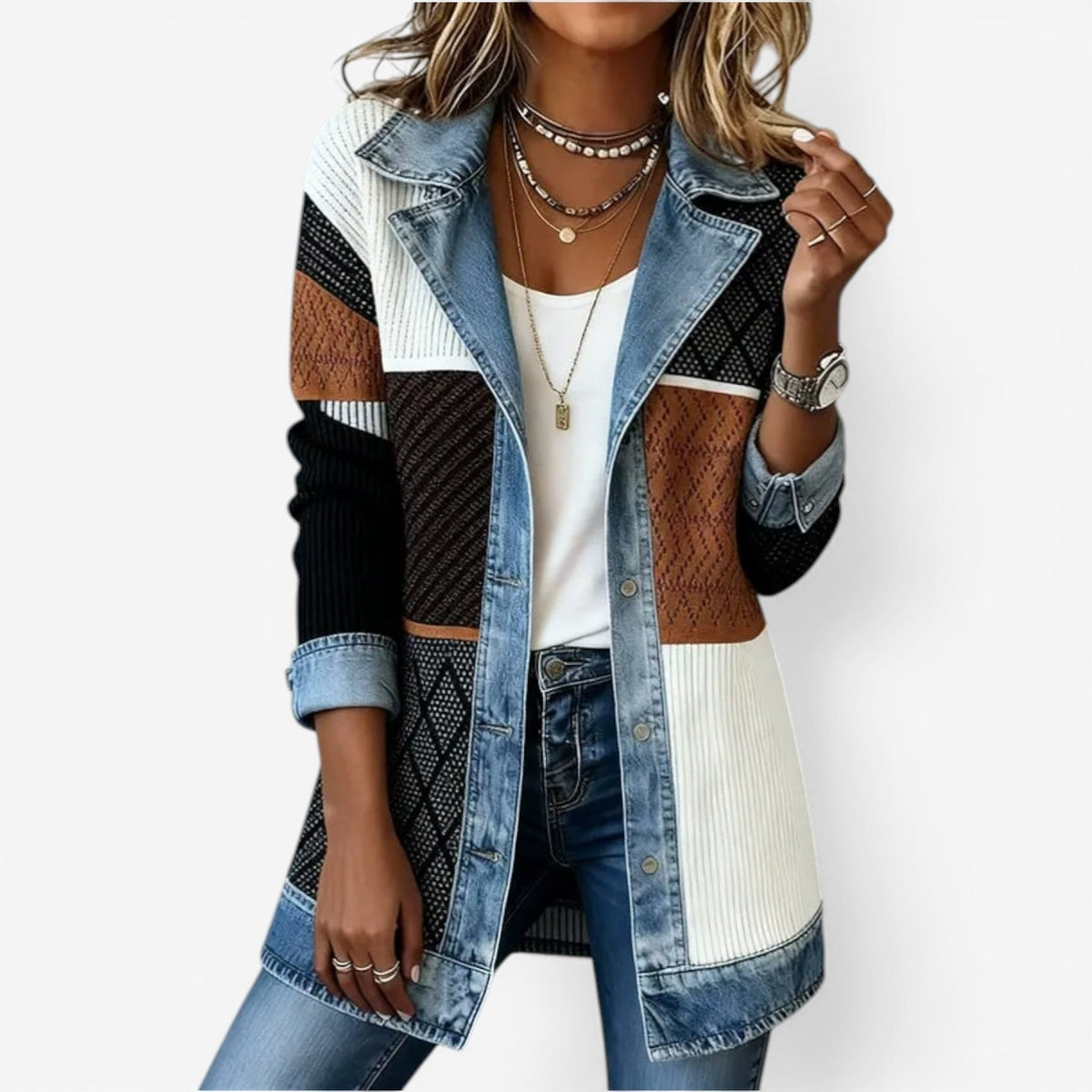 Layered Collar Button Jacket | Women's Elegant Outerwear | Fashionable Layering Piece