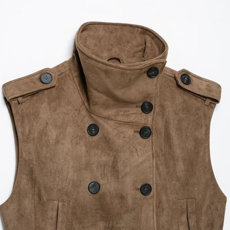 Suede Stand-Up Collar Vest for Women - Casual Outerwear for Everyday Wear