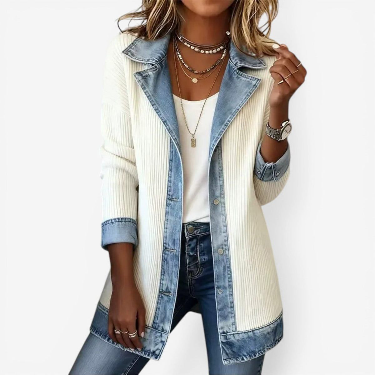 Layered Collar Button Jacket | Women's Elegant Outerwear | Fashionable Layering Piece