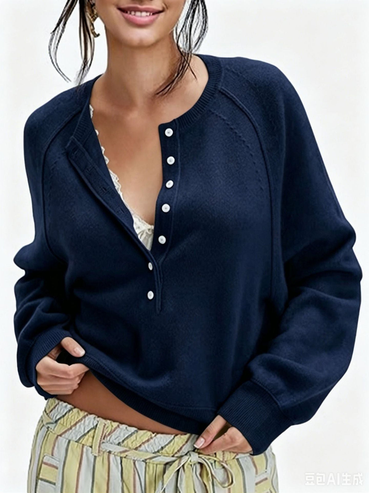 Women's Casual Round Neck Sweater Top – Autumn/Winter Fashion, Everyday Wear