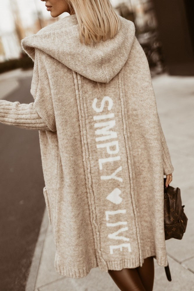 Long Cardigan Sweater with Hood and Turn-Down Collar for Autumn/Winter Wear