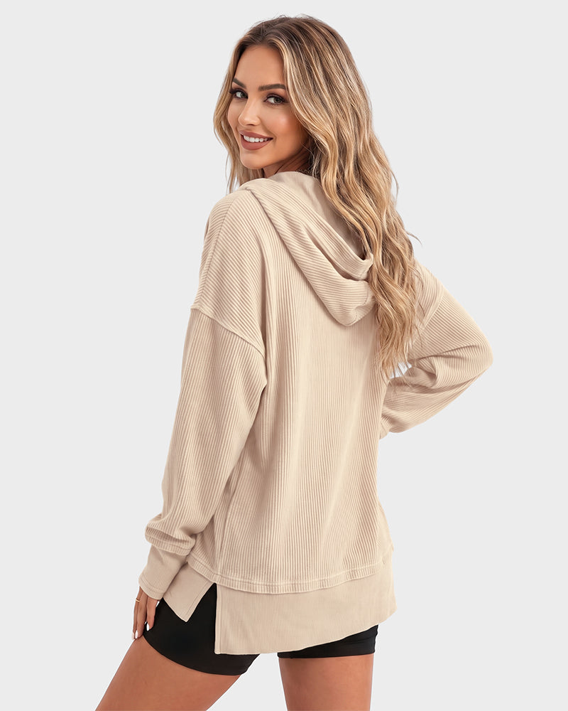Oversized Ribbed Sweatshirt with Collar – Casual Wear, Everyday Comfort