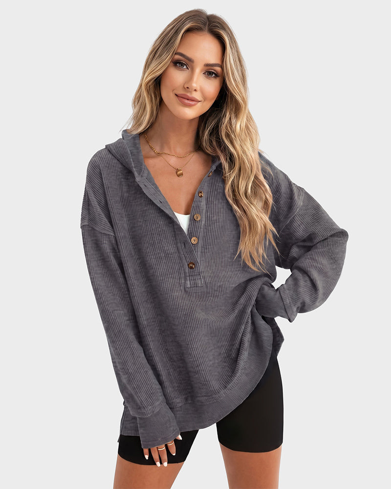 Oversized Ribbed Sweatshirt with Collar – Casual Wear, Everyday Comfort