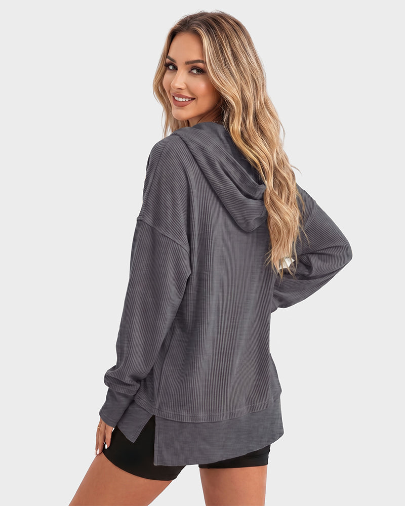 Oversized Ribbed Sweatshirt with Collar – Casual Wear, Everyday Comfort