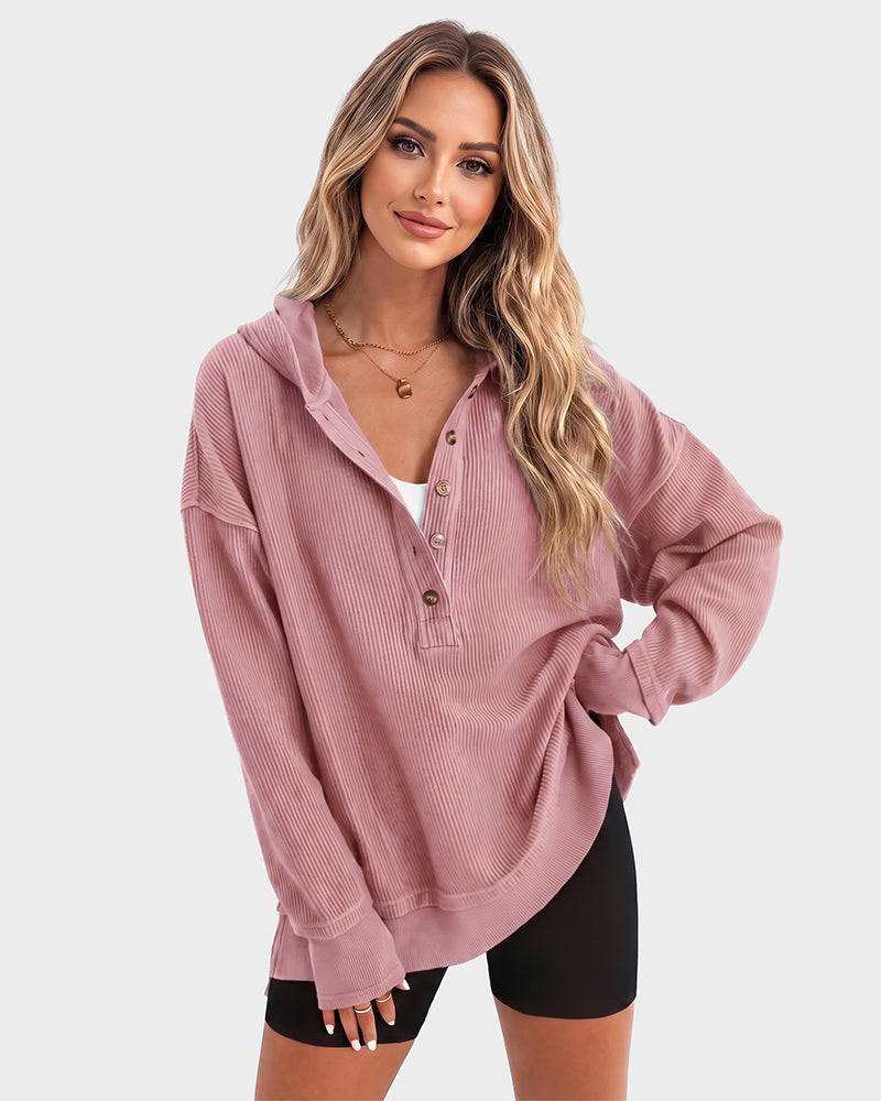 Oversized Ribbed Sweatshirt with Collar – Casual Wear, Everyday Comfort