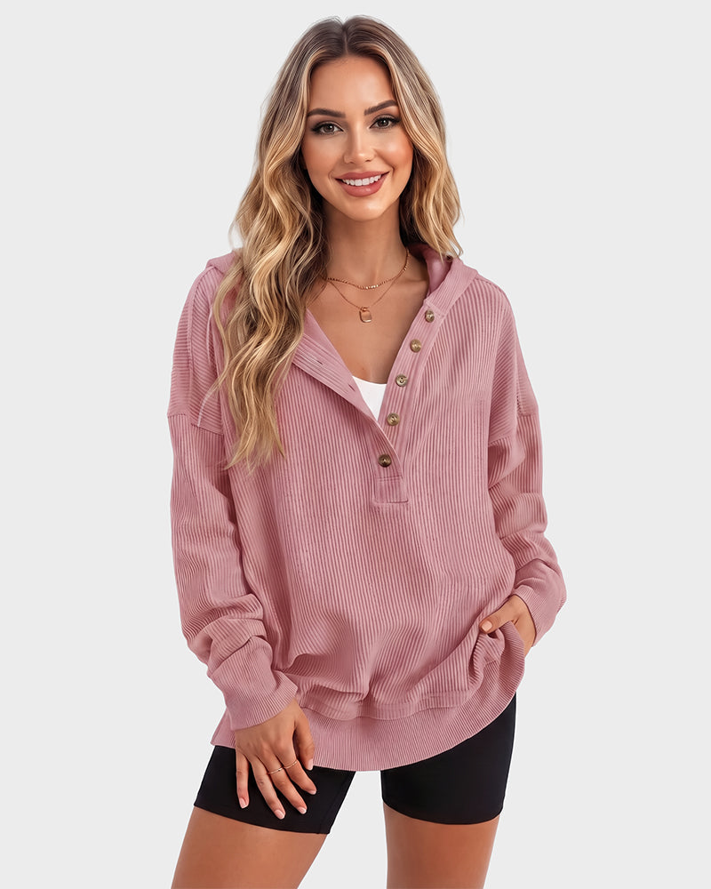 Oversized Ribbed Sweatshirt with Collar – Casual Wear, Everyday Comfort