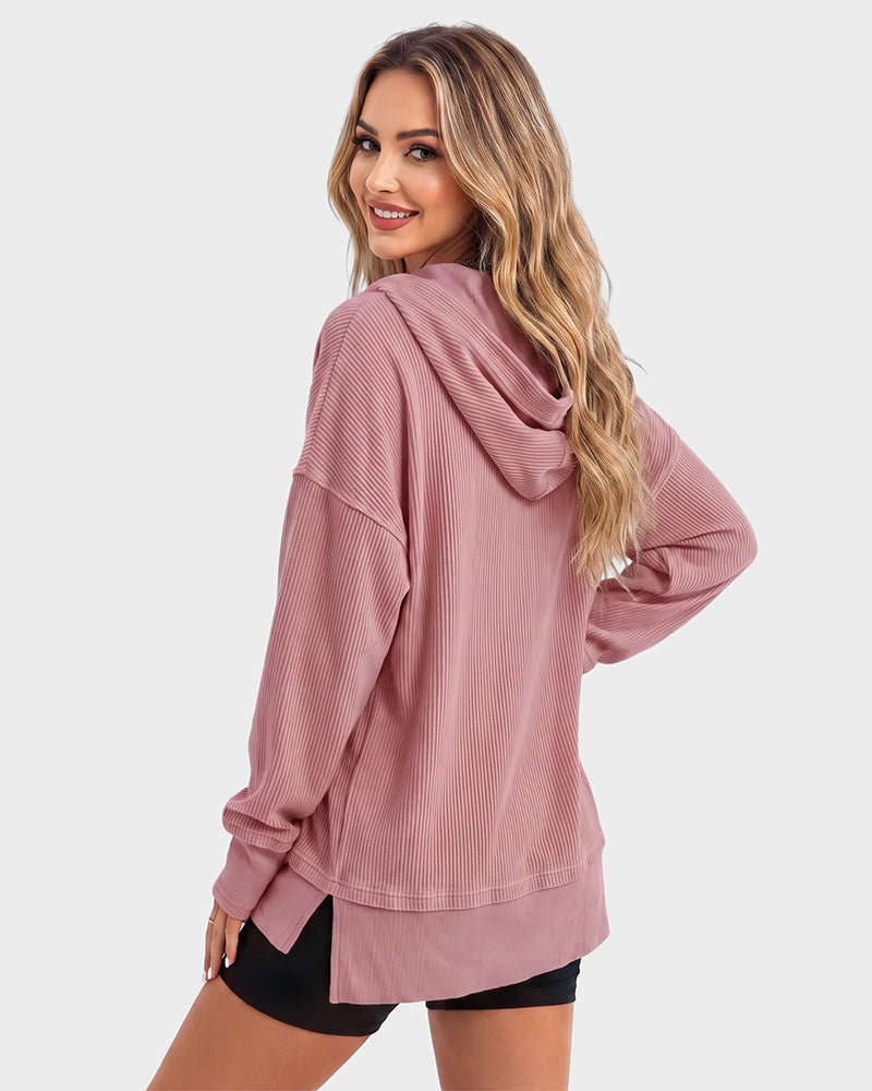 Oversized Ribbed Sweatshirt with Collar – Casual Wear, Everyday Comfort