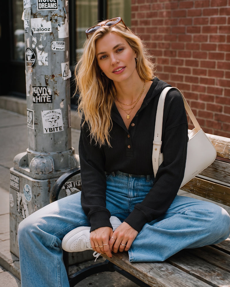 Oversized Ribbed Sweatshirt with Collar – Casual Wear, Everyday Comfort