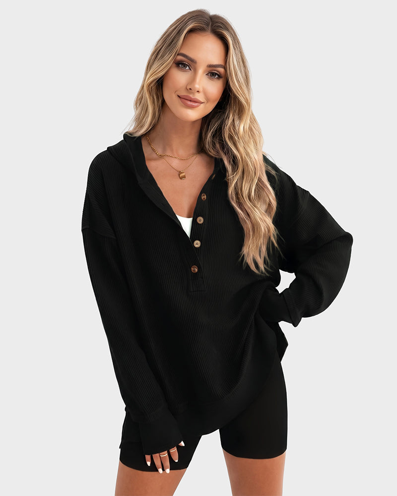 Oversized Ribbed Sweatshirt with Collar – Casual Wear, Everyday Comfort