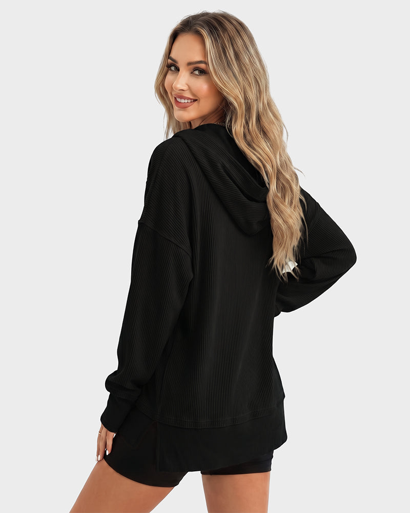 Oversized Ribbed Sweatshirt with Collar – Casual Wear, Everyday Comfort
