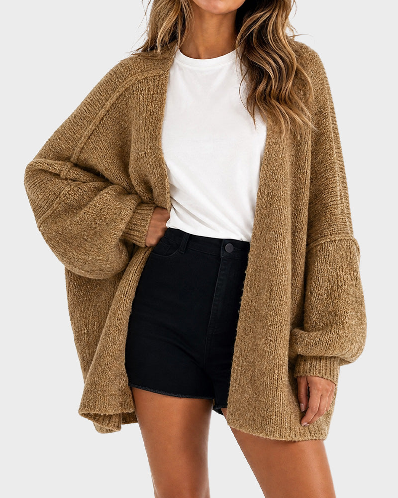 Oversized Knit Cardigan with Lantern Sleeves – Casual, Layering
