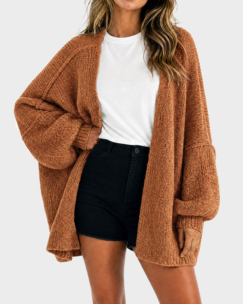 Oversized Knit Cardigan with Lantern Sleeves – Casual, Layering