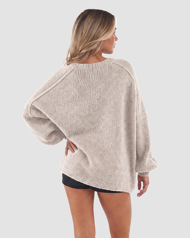 Oversized Knit Cardigan with Lantern Sleeves – Casual, Layering