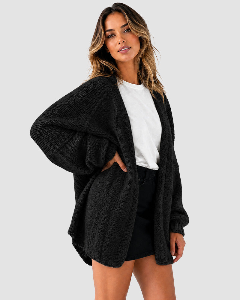 Oversized Knit Cardigan with Lantern Sleeves – Casual, Layering