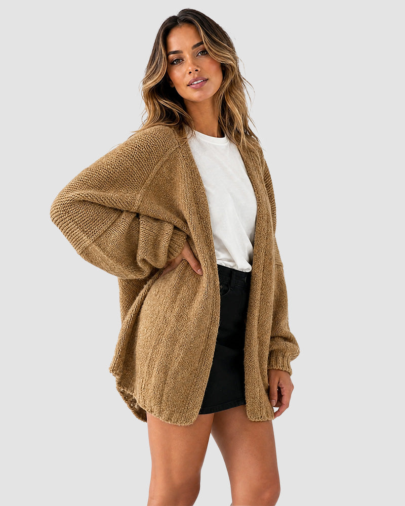 Oversized Knit Cardigan with Lantern Sleeves – Casual, Layering