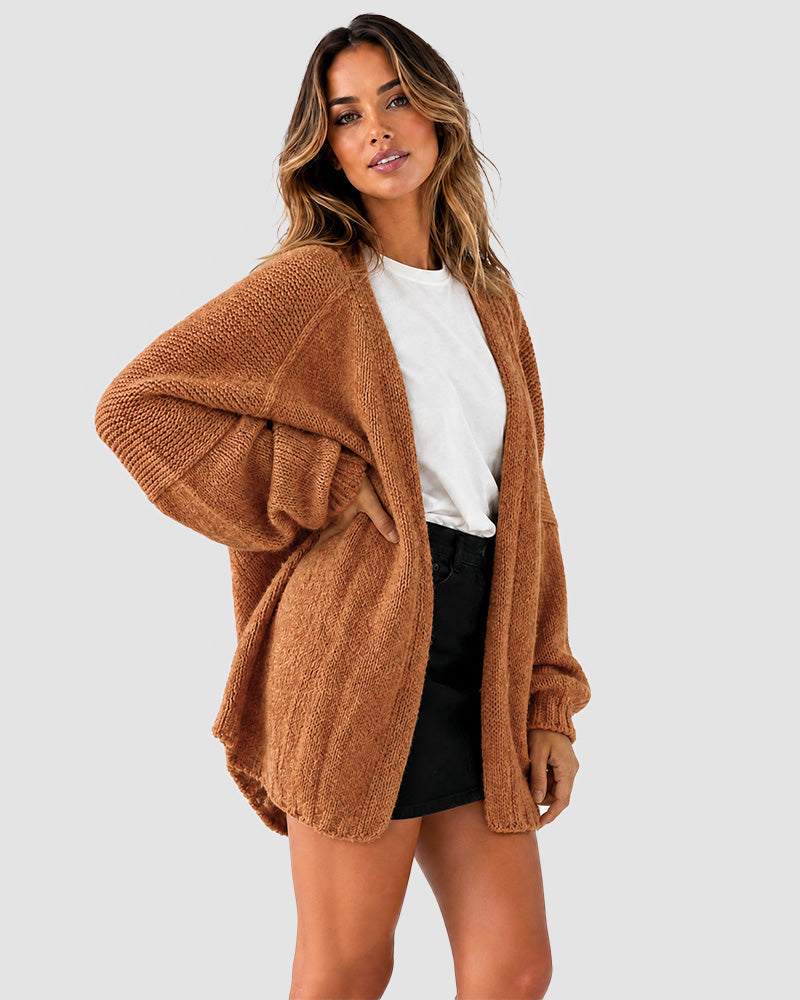 Oversized Knit Cardigan with Lantern Sleeves – Casual, Layering