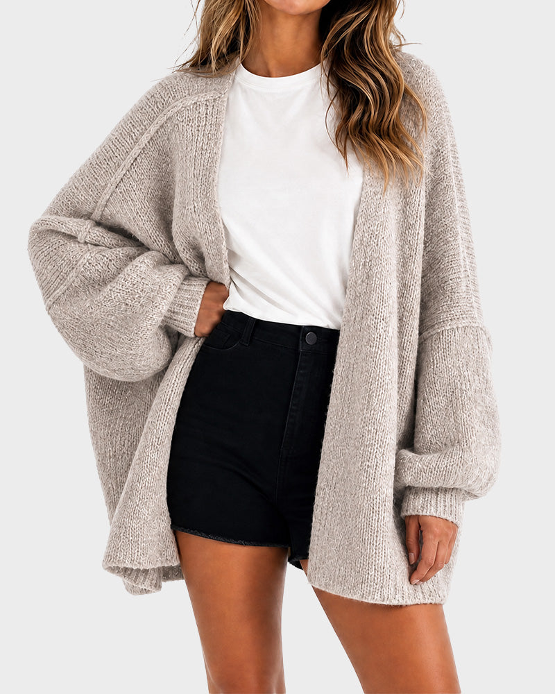 Oversized Knit Cardigan with Lantern Sleeves – Casual, Layering