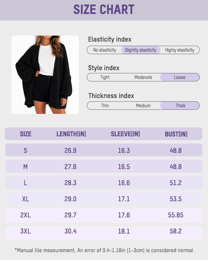 Oversized Knit Cardigan with Lantern Sleeves – Casual, Layering