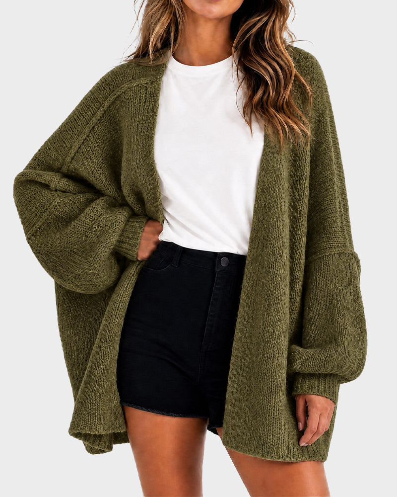 Oversized Knit Cardigan with Lantern Sleeves – Casual, Layering