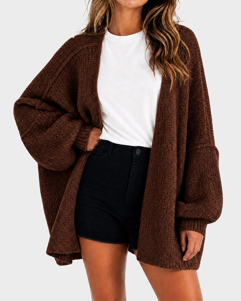 Oversized Knit Cardigan with Lantern Sleeves – Casual, Layering