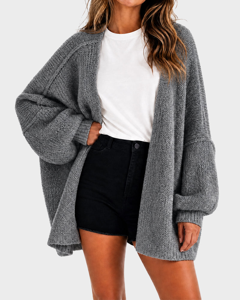 Oversized Knit Cardigan with Lantern Sleeves – Casual, Layering
