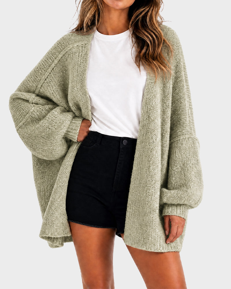 Oversized Knit Cardigan with Lantern Sleeves – Casual, Layering