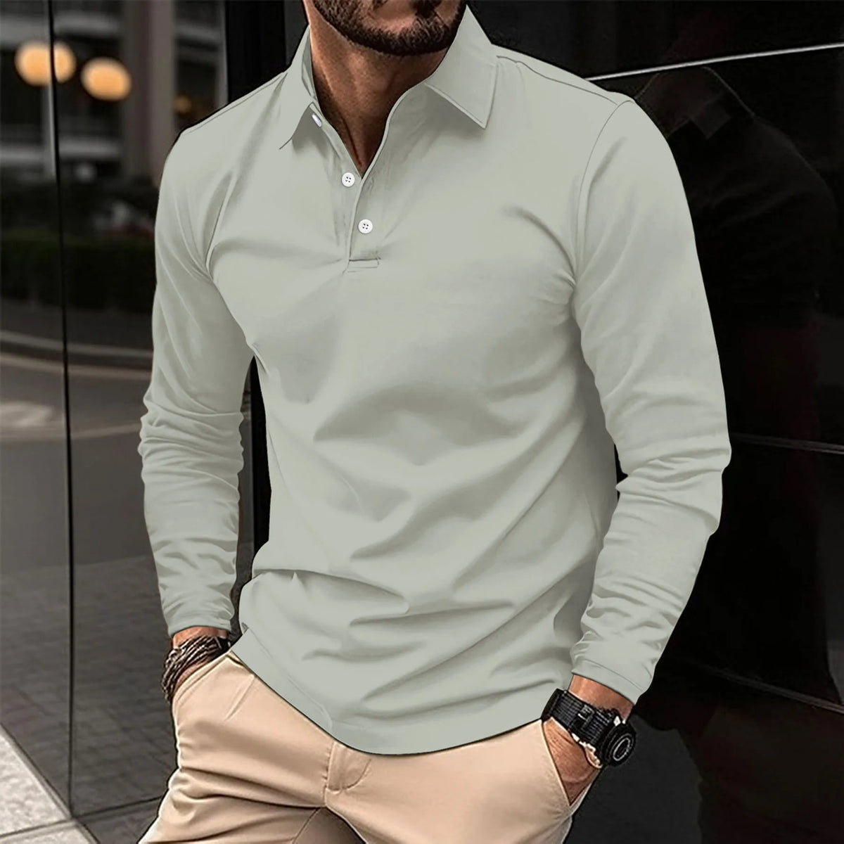 Smart Casual Long-Sleeved Polo Shirt for Men - Comfortable Cotton Blend