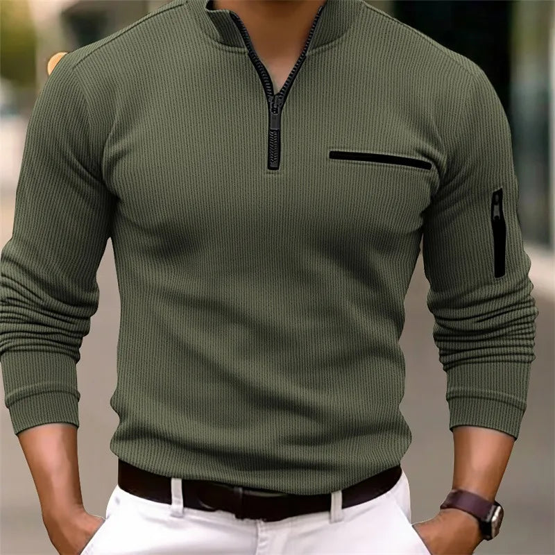 Classic Quarter Zip Sweater for Men - Soft Knit Fabric, Casual Style