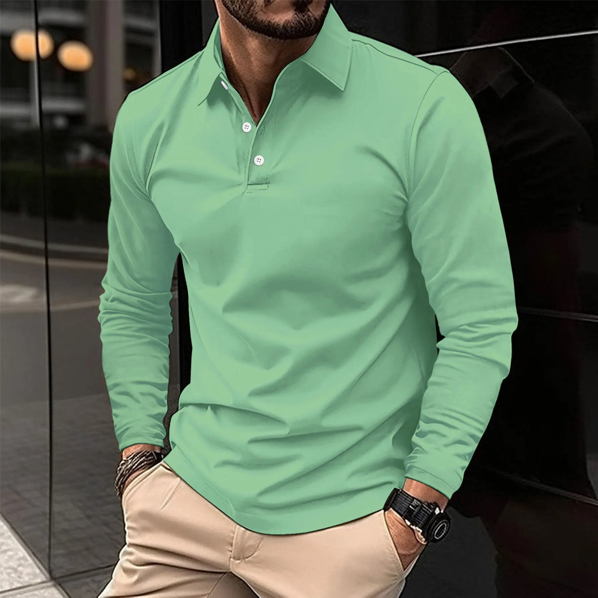 Smart Casual Long-Sleeved Polo Shirt for Men - Comfortable Cotton Blend